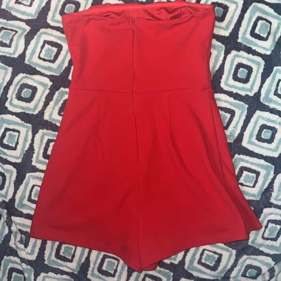 Call Me Up Red Ruffled Strapless Skort Romper - Picture 8 of 8